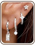Roheafer 4 Paar Ohrringe Silber 925 Creolen Ohrstecker Set Damen Gold | 14K Vergoldet Klein Creolen mit Anhänger Stapelbar Hypoallergene Stern Ohrringe Stecker mit Zirkonia Wasserfest Ohrring Set
