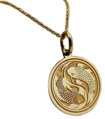 LKBEADS halskette aus 925er Sterlingsilber| 25 mm 18-Zoll-Kette Yin-Yang-Koi-Fisch- Koi-Fisch-Münzkette Scheiben Mythologie-Schmuck symbolischer Kai- handgefertigter Schmuck mit Vergoldung LG_00961