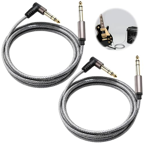Lytari 2-Pack Guitar Cable 6.35mm (1/4 Inch) 2M Tweed Braided Cloth Jacket Straight to Right-Angle Instrument Lead Nylon Braided Jack Cord for Electric Guitar, Bass, Amp, Keyboard Mandolin Pro Audio