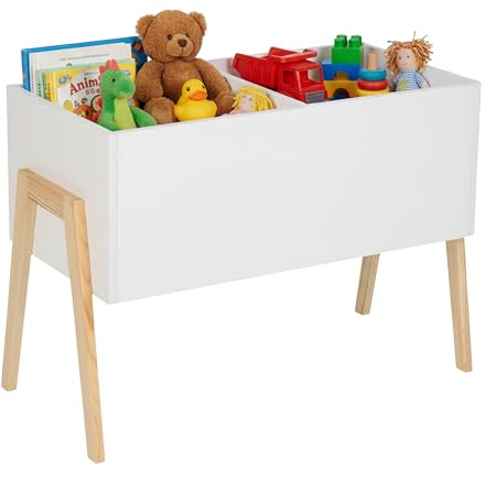 Relaxdays children's toy chest, Scandinavian style, HxWxD: 45x60x30 cm, MDF, for books & toys, open design, white.