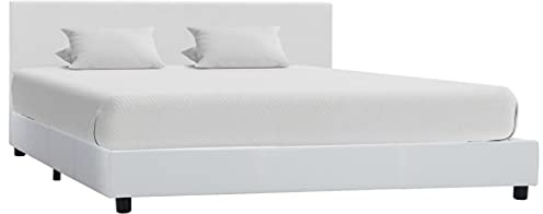 QJBSAVVA Polsterbett Weiß Kunstleder 120x200 cm Modernes Bettgestell mit Kopfteil für Schlafzimmer Jugendzimmer Gästezimmer komfortable Leseecke Robust und Montagefreundlich