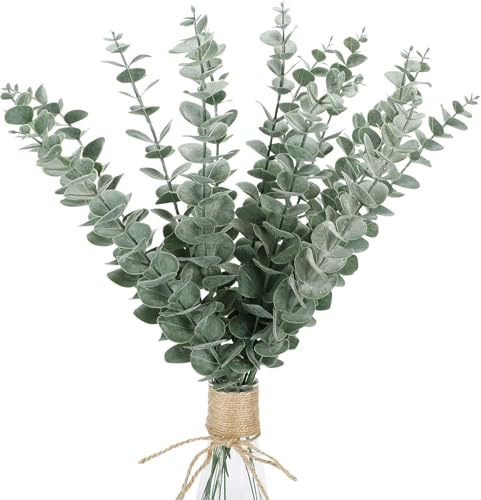 Eukalyptus Deko 15 Stück Künstlich Eukalyptus Pflanze Künstliche Zweige 45,7 cm - Kunstpflanzen mit realistischen Blättern Fake Künstliche Zweige, immergrüne Deko für Vasen, Hochzeit, Bauernhaus