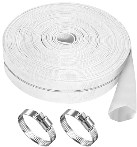 Manguera Plana, 38 mm x 20 m Manguera de Tela con 2 Clips, para Bombas Sumergibles, Bombas de Agua Sucia, Estanque de Drenaje, Riego de Jardin