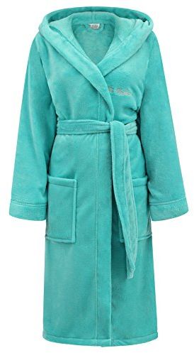 Di Vadini Unisex Herren Damen Bademantel Florenz mit Kapuze I Morgenmantel flauschig I Nachtwäsche aus edler Mikrofaser Farbe: Marine Gr. L