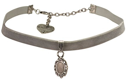 Alpenflüstern Trachten-Samt-Kropfband Trachten-Stein - nostalgische Trachtenkette enganliegend, Kropfkette elastisch, Damen-Trachtenschmuck, Samtkropfband schmal in traditionellen Farben DHK196 (grau)