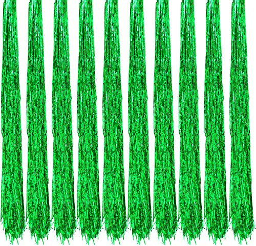 Oblique Unique® 10x Lametta Glänzend 100cm für Weihnachtsbaum Baumschmuck Weihnachtsdeko Weihnachten Party Feier Deko Silber Gold Weiß Schwarz Pink Lila Blau Grün - Farbe Wählbar (Grün)