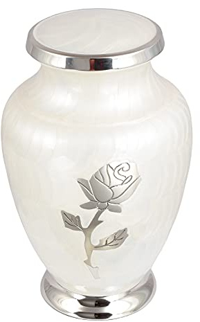 Adult Cremation Urn for Ashes Large Funeral Memorial Urn, Beautiful White Rose Flower Urn