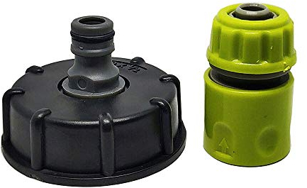 Funitric IBC Water Tank S60x6 Outlet with Hoselock Fitting, Connector Adapter, Tap and 1/2 Outlet (Black, Plastic, Round)