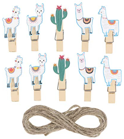 Amosfun 10 StüCk Mini Holzklammern Im Cactus & Alpaka Design - WäScheklammern Aus Holz, Klein FüR Fotos Und Bastelprojekte Mit Twine