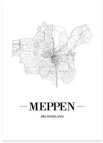 JUNIWORDS Stadtposter - Wähle Deine Stadt - Meppen - 21 x 30 cm Poster - Schrift A - Weiß