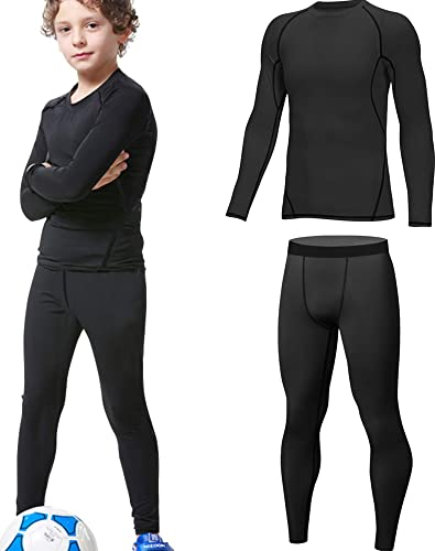 HOPLYNN - Thermounterwäsche Set für Kinder Funktionsunterwäsche Skiunterwäsche Jungen Atmungsaktiv Thermo Unterwäsche Warme Fussball Ski Schwarz XL