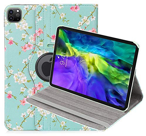 32nd Blumen Series - PU Leder Folio Hülle Case Flip Cover für Apple iPad Pro 11 (2020/2021) / Air 4 (2020), Blumendesign hüllen Entwurf gemacht Mit Ständer - Frühlings-Blau