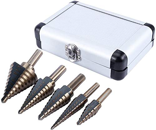 Brocas Escalonadas HSS de Titanio, 5 Piezas, Juego de Brocas Cónicas para Metal, Plástico y Madera