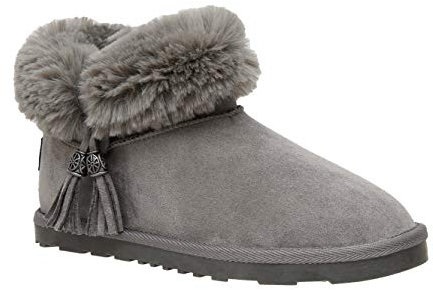 Dunes Lennon Damen-Stiefelette aus Kunstfell, Memory-Schaum, breite Breiten erhältlich, Grau (grau), 43 EU