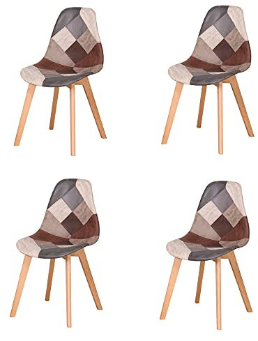 GrandCA HOME Lot de 4 Chaises de Salle à Manger, Style Nordico Patchwork pour Cuisine et Salon (Marron-4)
