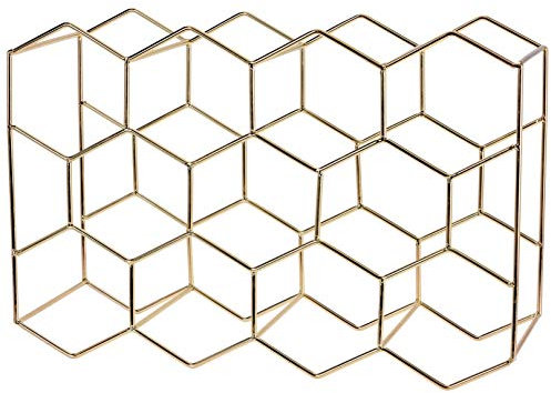 matrasa Weinregal Honeycomb für 11 Flaschen - geometrisches Flaschenregal aus Metall 30x15x45cm Gold