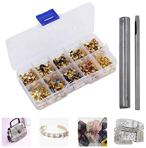 Kristall Strass Nieten 8mm, Bunte DIY Rapid Nieten 9 Farben, 180 Stück Messing klare Kristall Nieten für DIY Leder-Handwerk/Kleidungsstück/Dekoration Taschen
