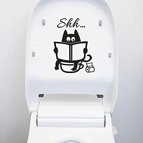Cute Cat Shh Pattern Toilet Seat Stickers Wall Vinyl Stickers Unique Removable Decal Vinyl Mural Creative Washing Room Decorations