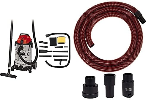 Einhell Nass-Trockensauger TC-VC 1930 SA Kit (1500 W, 190 mbar Saugleistung, 30 L Edelstahlbehälter, Wasserablassschraube, Automatiksteckdose, inkl. Umfangreichem Zubehör, Saugschlauch Premium)