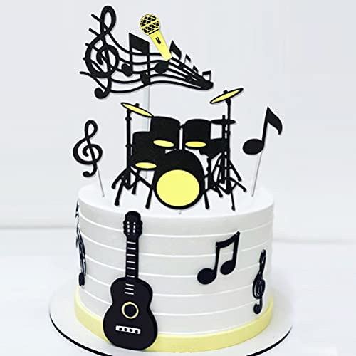 MiaLover 48 Stück Musiknoten Cupcake Topper Happy Birthday Cake Toppers Set Tortendeko Gitarre Cake Torten Muffin Dekoration für Kinder Mädchen Junge Musikalisches Thema Party