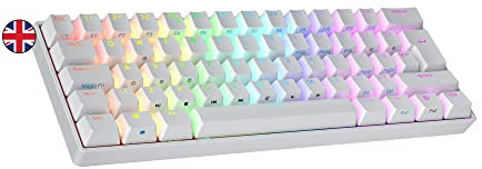 Ranked S60 Supernova 60% | Hot Swappable Mechanical Gaming Keyboard | 62 Keys Multi Color RGB LED Backlit for PC/Mac Gamer | ISO UK Layout (White, Gateron Optical Blue)
