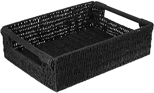 Woodluv Black Rectangular Paper Rope Basket, Xlarge