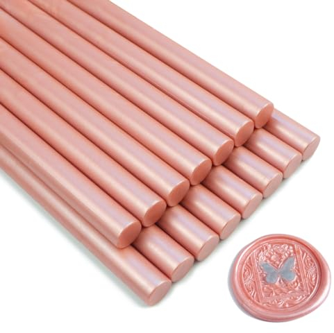 Wachssiegel Stock, Zifospy 15 Stück Klebepistole Wachs Siegel Stock für Siegellack, Siegellack Stock für Hochzeitseinladungen, Karten, Umschläge (Rose Gold)