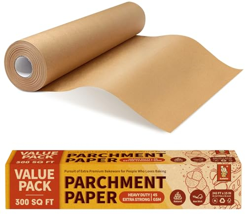 Katbite Parchment Paper Heavy Duty Unbleached Baking Parchment Roll, 38CM x 74M, Non Stick Baking Paper Roll for Baking, Cooking, Freezing, for Oven, Kitchen, Air Fryer, Freezer, Pastry