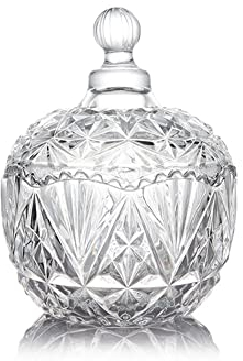 Transparent Glass Candy Dish with Lid Crystal Covered Candy Buffet Jar Decorative Sugar Bowl Kitchen Food Biscuit Containers Jewelry Box Countertop Jar