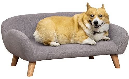 PawHut Hundesofa Haustiersofa skandinavischer Stil spitz zulaufende Füße aus Holz Stoffbezug 72 x 44 x 31 cm - grau