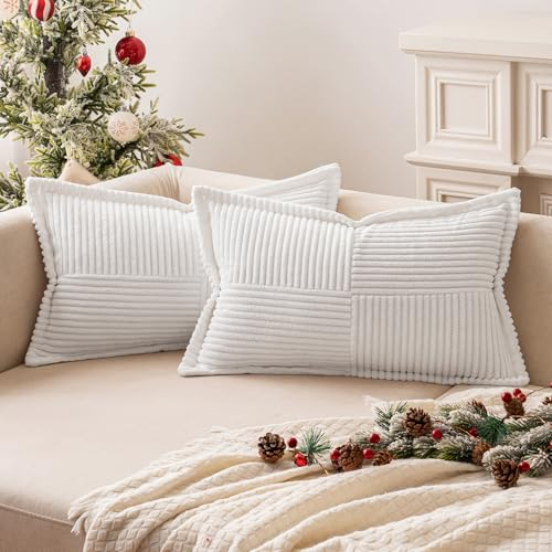 MIULEE 2er Set Kordsamt Kissenbezüge Samtkissen Weich Dekokissen Dekorativ Kissenbezug Modern Kissenhülle Sofakissen Zierkissen Couchkissen für Wohnzimmer Schlafzimmer Weiß 40x40 cm