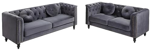 Vente-unique-Couchgarnitur 3+2 - Samt - Anthrazit - Turner