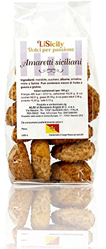 LiSycily - AMARETTI SICILIANI (1000 Gr) - PRODUZIONE ARTIGIANALE | Amaretto Siciliano con Mandorle Amare | Dolce Tipico di Pasticceria Siciliana | Solo Ingredienti 100% Naturali