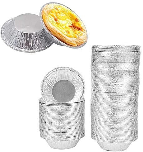Jkapagzy 100pcs Aluminum Foil Egg Tart Pan Molds Mini Pot Pie Tray Plate Set Cups Tart Cupcake Case Round Baking Tin Bake Base