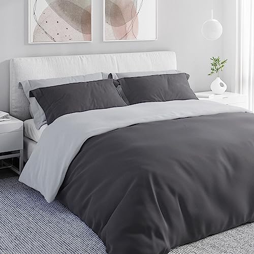 Wolkenfeld Bettwäsche 200x220 3teilig grau - kuschelig weiches Wende-Bettwäsche Set aus Mikrofaser - nahezu bügelfrei - 1x Bettbezug 200x220 + 2X Kissenbezug 80x80 - Reißverschluss