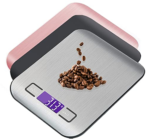 Dejaf Digital Kitchen Scales 5kg/1g Food Scales with Backlit LCD Display and Tare Function Stainless Steel Multi-Function Scale for Food/Kitchen/Coffee Scales kitchen essentials (Silvery)