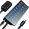 USB Hub Aktiv 3.0 mit Netzteil USB C, LOBKIN 8 Port USB Verteiler für Datenübertragung & 5V 2.4A Ladung, Aluminium Multi USB Port mit 5V/3A Netzteil, 5Gbps, Einzeln Schaltbar & LED Anzeiger (Typ C)