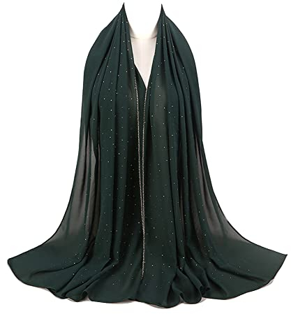Mädchen Hijab Schal mit Glitzer Perlen Muslim Hijab Langer Turban Kopftuch Schal Wrap für Frauen, Damen Sommmer Turban Hut Islamische Headscarf