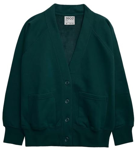 ZECO Felpa Scuola Cardigan, Verde bottiglia, 9-10 Anni