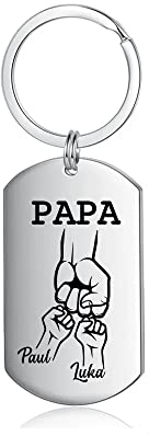 lorajewel Vatertagsgeschenk Schlüsselanhänger Personalisiert Schlüsselanhänger mit Foto Namen Edelstahl Geschenke für Papa Männer (PAPA-2 name)