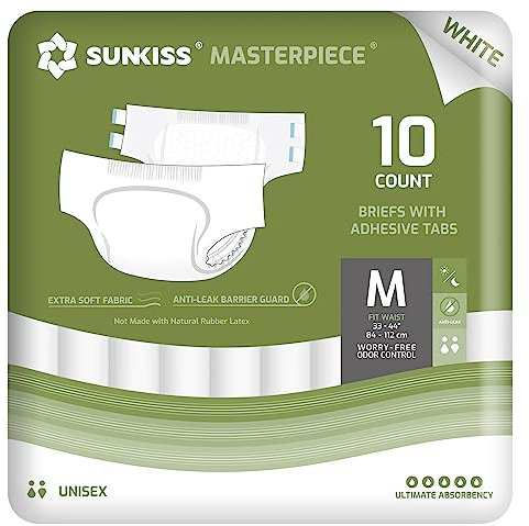 SUNKISS Masterpiece Windeln für Erwachsene mit ultimativer Saugfähigkeit, Einweg Inkontinenz Slips für Männer und Frauen, mit Tabs, Auslaufschutz bei Blasenschwäche, Weiß, Größe S/M, 10 Stück
