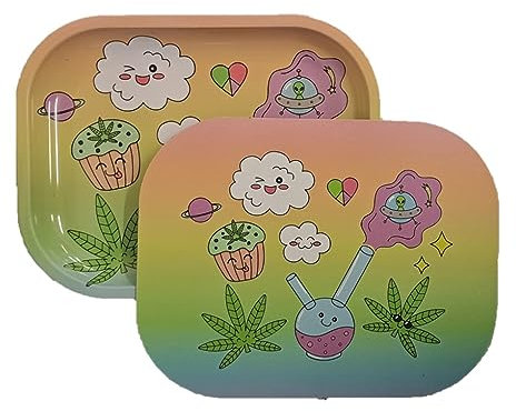 Metal Rolling Tray - Wise Skies Gift Set Classic Medium Design for kit with Magnetic Lid (Cute Scientific Lab)