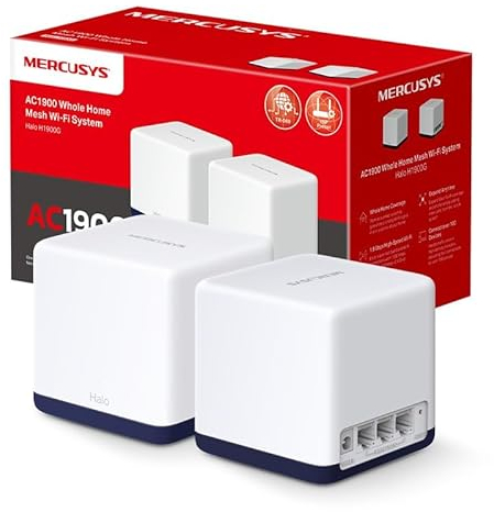 Mercusys Halo H1900G(2-Pack) - AC1900 Mesh Wi-Fi, Doble Banda, Cobertura hasta 350 m², 3× Gigabit Puerto por Unidad, MU-MIMO, Beamforming, Control Parental, Smart Connect