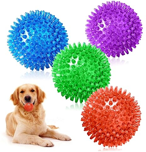 AYNKH 4 Stück Quietschende Hundeball Spielzeug, Unzerstörbare Kauen Spiky Bälle für Welpen Kleine Mittlere Hunde Saubere Zähne Und Training Schwimmfähig Pool Spielzeug Werfen Apportieren Gummibälle
