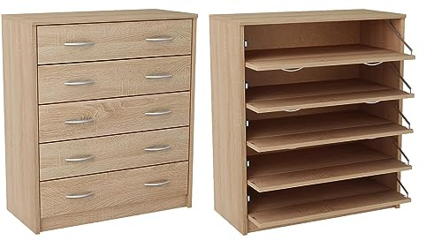 Meble Bestseller Schuhschrank, Kommode K022 mit 5 Türen (Breite 74 cm, Höhe 85 cm, Tiefe 35 cm) in Sonoma Eiche