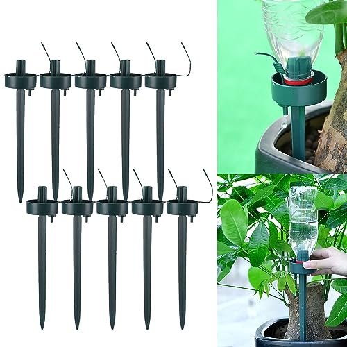 10 Packs Self Watering Spikes, Automatic Bottle Drip Irrigation System Adjustable Plant Waterers for Garden Plants Indoor Outdoor