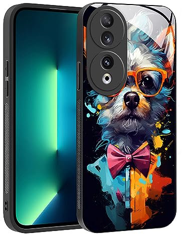 YUXING Cover per Honor 90 5G - Abstact Art Geometry Pattern Antigraffio Vetro Back Cover, Custodia Antiurto Antiscivolo Sottile (Dog)
