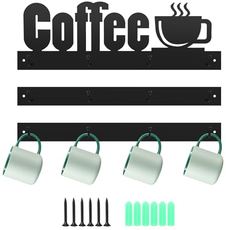 NIZEAMI Wall Mounted Cup Holder Coffee Cup Mugs Wall Rack with 12 Hooks Mug Drying Holder Rack for Coffee Bar, Kitchen, Office