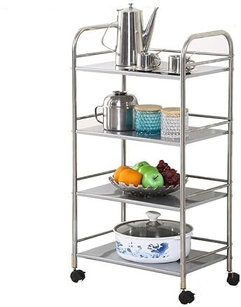 Multibao Stainless Steel 3/4 Tier Trolley Cart Wheels Utility Shelf Storage Rack Kitchen Cart Serving Salon BBQ For Hotels Restaurants (60 * 32 * 96cm 4 Tier)