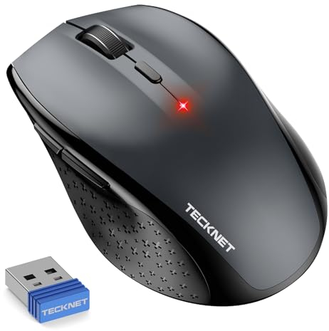 TECKNET Silent Maus Kabellose, 4800DPI 2.4GHz Leise Funkmaus mit Nano Empfänger, Side Control, Ohne Klickgeräusche, 6 Verstellbare DPI Level, Sechs Knöpfe Wireless Maus für Büro Zuhause, Schwarz